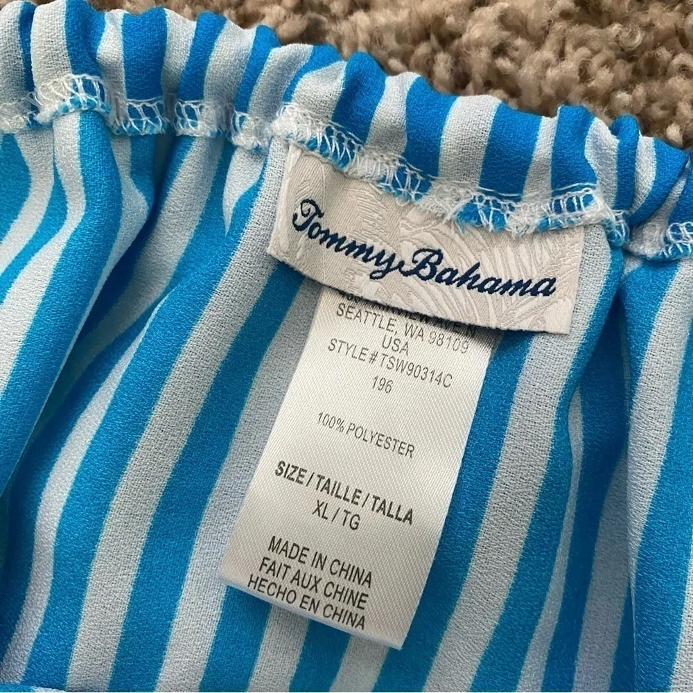 Tommy Bahama Blue White Striped Palm Party Off-the-shoulder Midi Dress Size XL - Picture 8 of 13